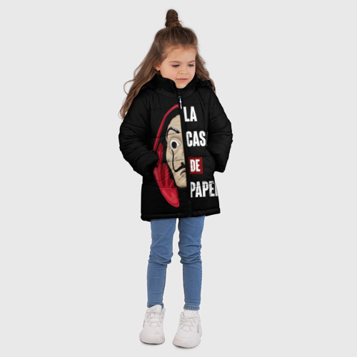 Зимняя куртка для девочек 3D с принтом Бумажный Дом, вид сбоку #3