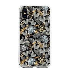 Чехол для iPhone XS Max матовый Серебряные листочки