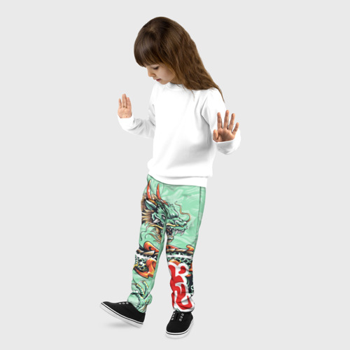 Детские брюки 3D с принтом Изумрудный дракон, фото на моделе #1