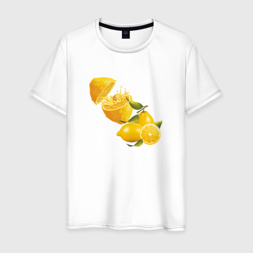 Мужская футболка из хлопка с принтом Лимоны, вид спереди №1
