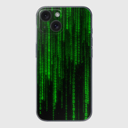 Чехол для iPhone 15 силиконовый с защитой камеры Матрица код цифры программист