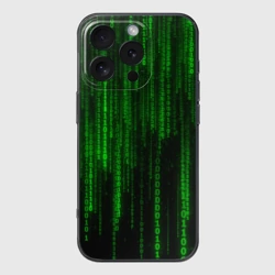 Чехол для iPhone 16 Pro силиконовый с защитой камеры Матрица код цифры программист