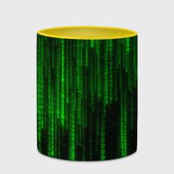 Кружка с принтом Матрица код цифры программист для любого человека, вид спереди №4. Цвет основы: белый + желтый