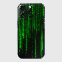 Чехол для iPhone 15 Pro силиконовый с защитой камеры Матрица код цифры программист