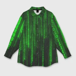 Женская рубашка oversize 3D Матрица код цифры программист