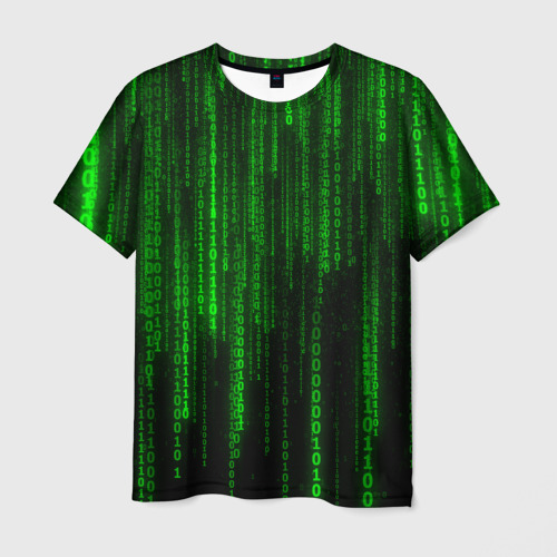 Мужская футболка с принтом Матрица код цифры программист, вид спереди №1