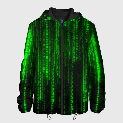 Мужская куртка 3D с принтом Матрица код цифры программист, вид спереди #2