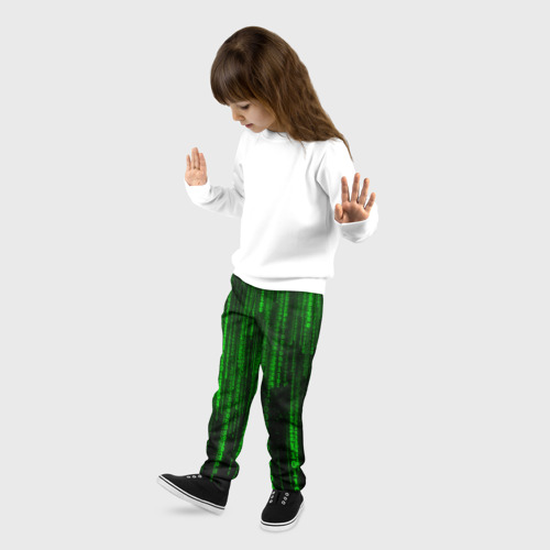 Детские брюки 3D с принтом Матрица код цифры программист, фото на моделе #1