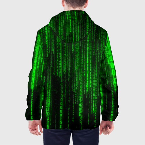 Мужская куртка 3D с принтом Матрица код цифры программист, вид сзади #2
