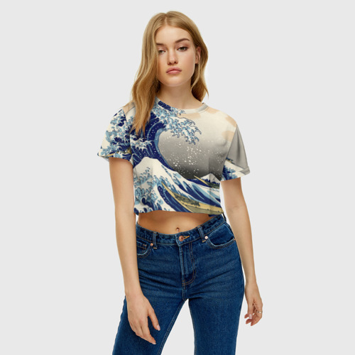 Женская футболка Crop-top 3D Японская картина, цвет 3D печать - фото 3