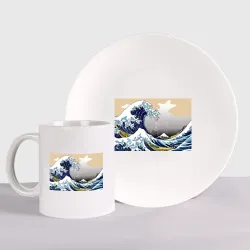 Набор: тарелка + кружка The great wave off kanagawa