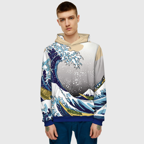 Мужская толстовка 3D The great wave off kanagawa, цвет синий - фото 3