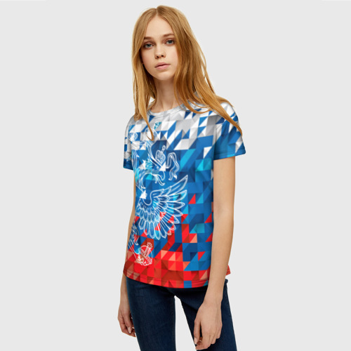 Женская футболка 3D с принтом Россия, фото на моделе #1