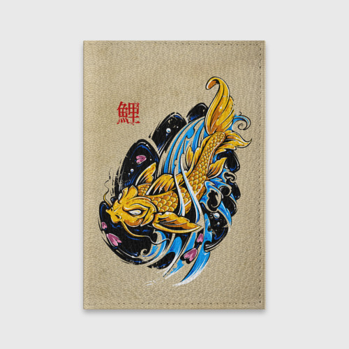 Обложка для паспорта матовая кожа Золотая рыба кои, цвет фиолетовый