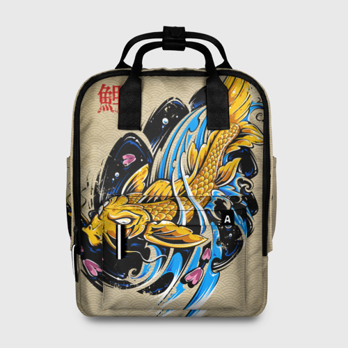 Женский рюкзак 3D с принтом Золотая рыба кои, вид спереди #2