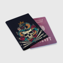 Обложка для паспорта матовая кожа Змея с короной на черепе - фото 2