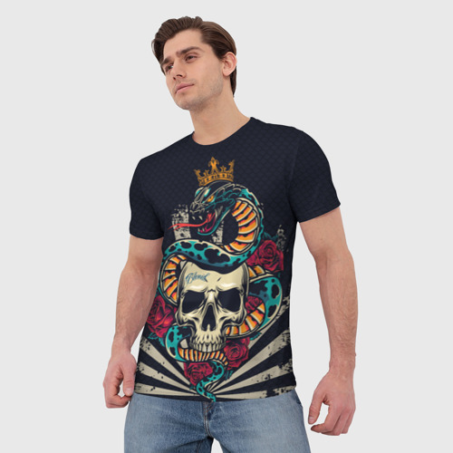 Мужская футболка 3D Змея с короной на черепе, цвет 3D печать - фото 3