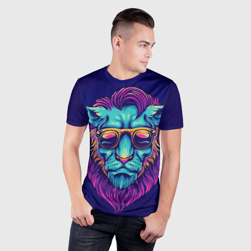 Мужская футболка 3D Slim Неоновый лев в очках - фото 3