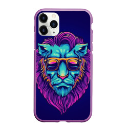Чехол для iPhone 11 Pro Max матовый Неоновый лев в очках