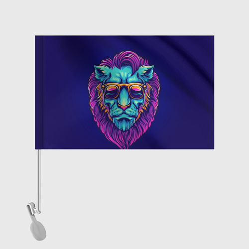 Флаг для автомобиля Неоновый лев в очках - фото 2