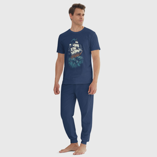 Мужская пижама хлопок Борьба моряка, цвет темно-синий - фото 5