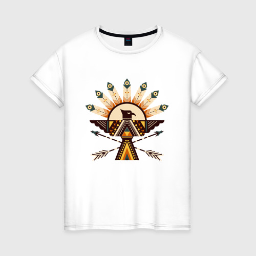 Женская футболка из хлопка с принтом Индейские мотивы, вид спереди №1