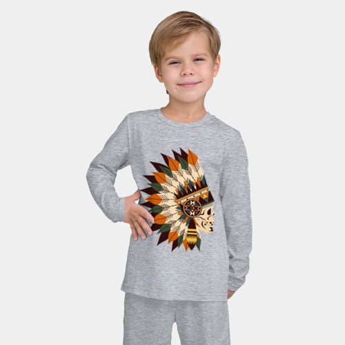 Детская пижама с лонгсливом хлопок Индейские мотивы арт, цвет меланж - фото 3