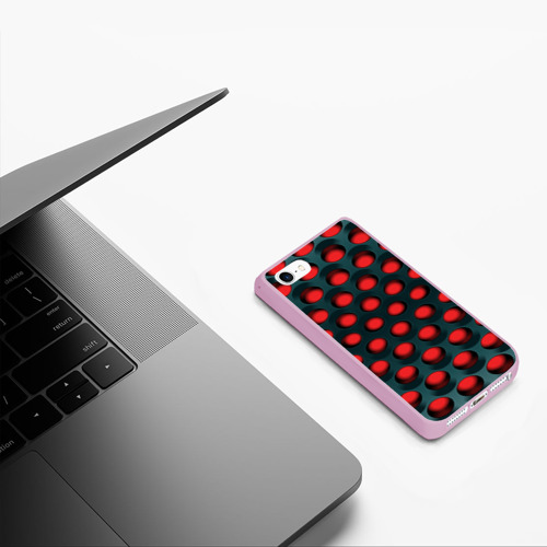 Чехол для iPhone 5/5S матовый Раскалённый красный 3Д, цвет розовый - фото 5