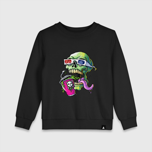 Детский свитшот хлопок Skull movie fan and toxic soda, цвет черный