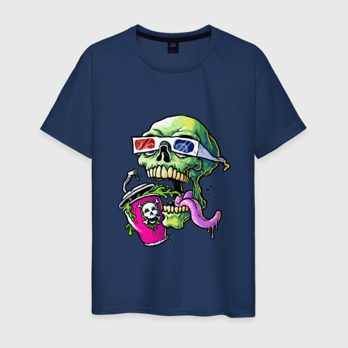 Мужская футболка хлопок Skull movie fan and toxic soda, цвет темно-синий