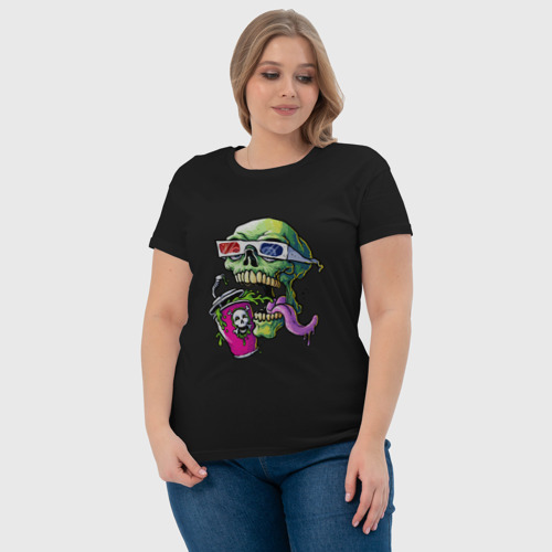 Женская футболка хлопок Skull movie fan and toxic soda, цвет черный - фото 6