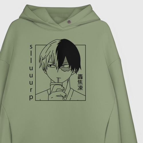 Женское худи Oversize хлопок Тодороки Todoroki Shoto BNHA, цвет авокадо - фото 3