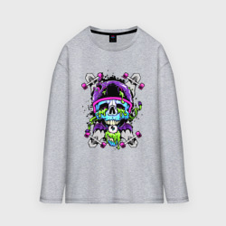 Мужской лонгслив oversize хлопок Crazy skull - skateboard