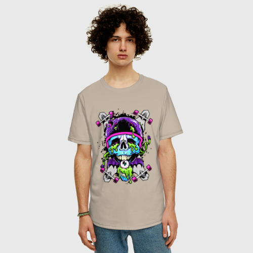 Мужская футболка хлопок Oversize с принтом Crazy skull, фото на моделе #1