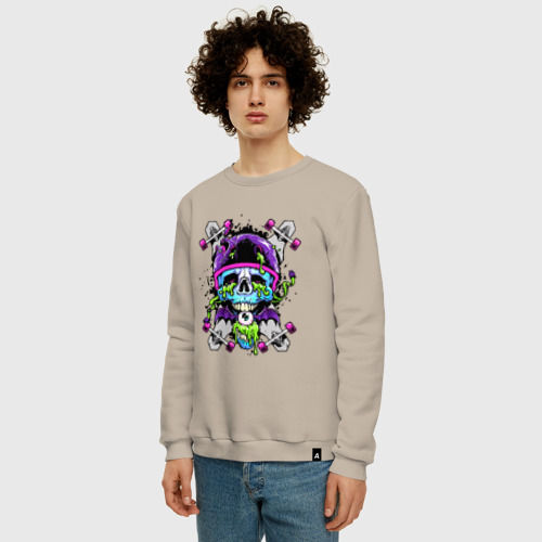 Мужской свитшот хлопок Crazy skull - skateboard, цвет миндальный - фото 3