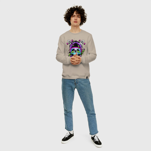 Мужской свитшот хлопок Crazy skull - skateboard, цвет миндальный - фото 5