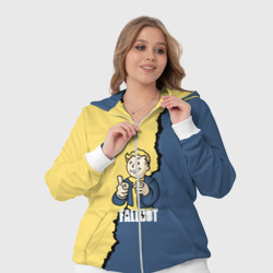 Костюм с принтом Fallout logo boy для женщины, вид на модели спереди №4. Цвет основы: белый
