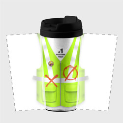 Термокружка-непроливайка Работник года - сигнальный жилет имитация спецодежды с надписью - фото 2