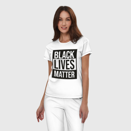 Женская пижама хлопок BLACK LIVES MATTER, цвет белый - фото 3