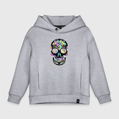 Детское худи Oversize хлопок Flowers - Art skull, цвет меланж