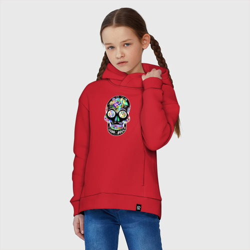 Детское худи Oversize хлопок Flowers - Art skull, цвет красный - фото 3