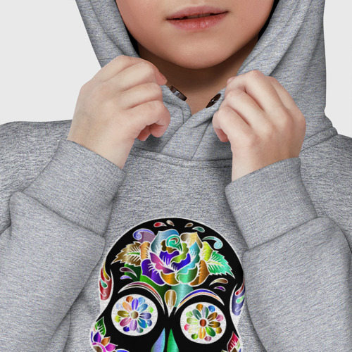 Детское худи Oversize хлопок Flowers - Art skull, цвет меланж - фото 7