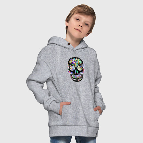 Детское худи Oversize хлопок Flowers - Art skull, цвет меланж - фото 9