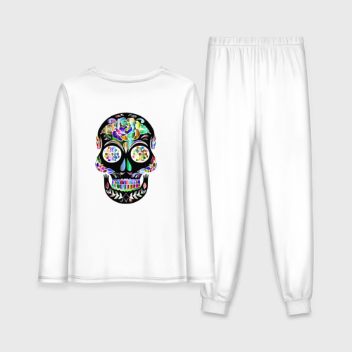 Женская пижама с лонгсливом хлопок Flowers - Art skull, цвет белый - фото 2