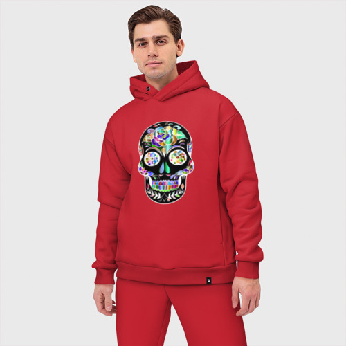 Мужской костюм oversize хлопок с принтом Flowers - Art skull, фото на моделе #1