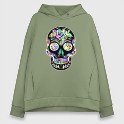 Женское худи Oversize хлопок Flowers - Art skull