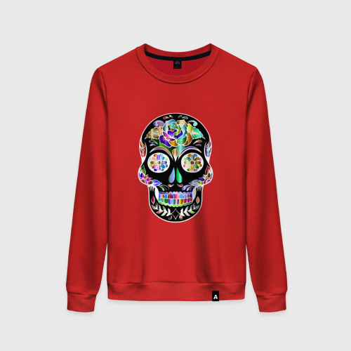 Женский свитшот хлопок Flowers - Art skull, цвет красный