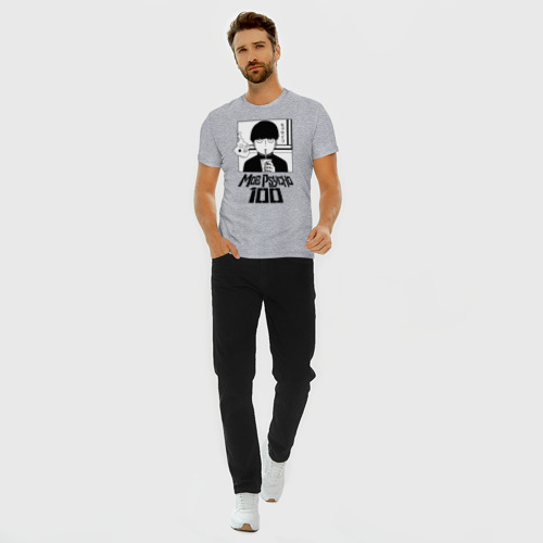 Мужская футболка хлопок Slim МОБ ПСИХО 100, цвет меланж - фото 5