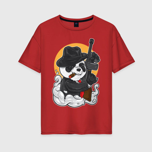 Женская футболка хлопок Oversize Panda Gangster with tompson, цвет красный