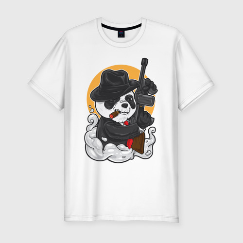 Мужская футболка хлопок Slim Panda Gangster with tompson, цвет белый
